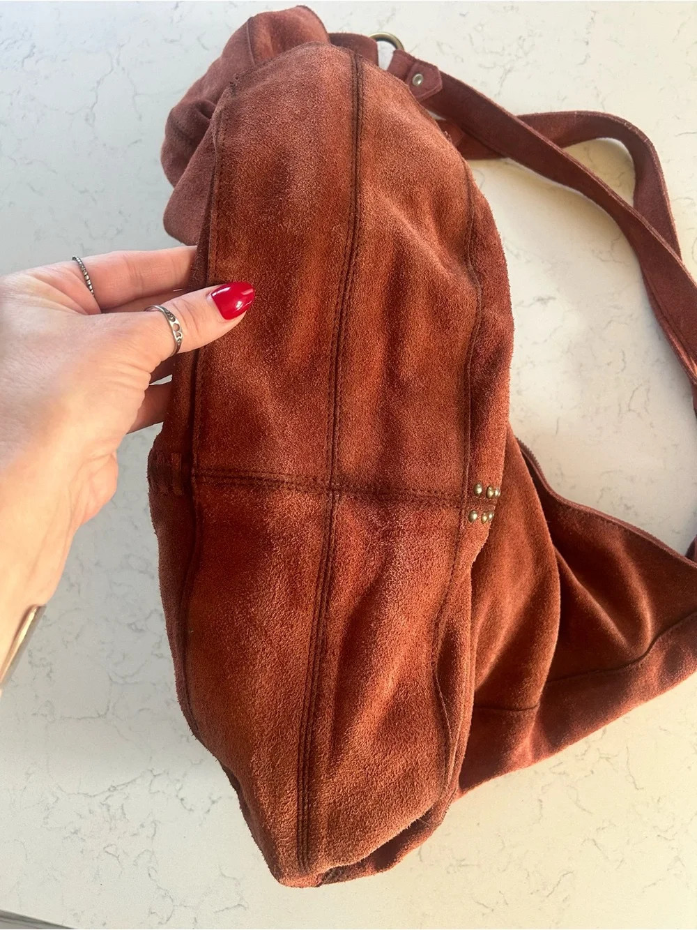 Free People Serengeti Suede Slouchy Hobo Tote in Brick - Picture 12 of 16